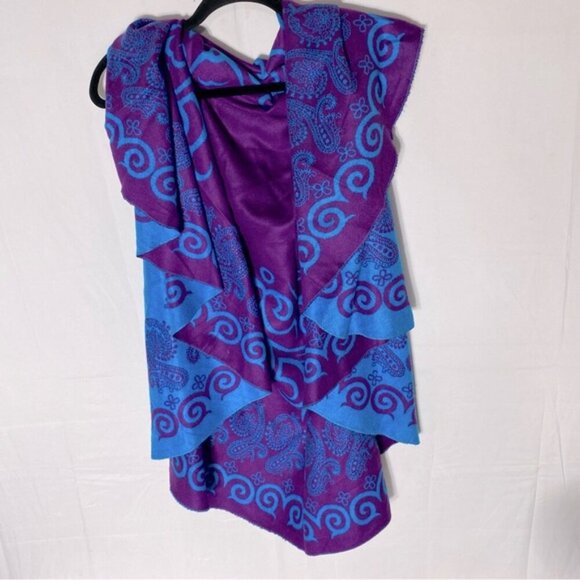La Cera Blue Purple Swirl Patterned Reversible Shawl Poncho - Picture 7 of 16